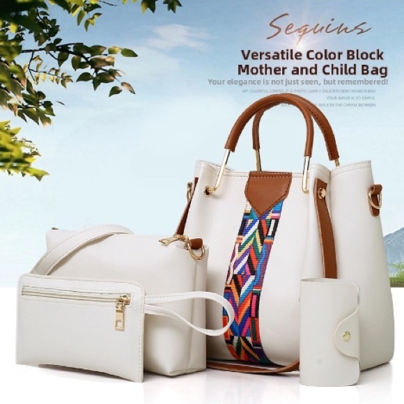 White 4 Pc Handbag Set - Picture 3 of 8